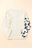 Asymmetric Leopard Patchwork Wide Sleeve V Neck Sweater