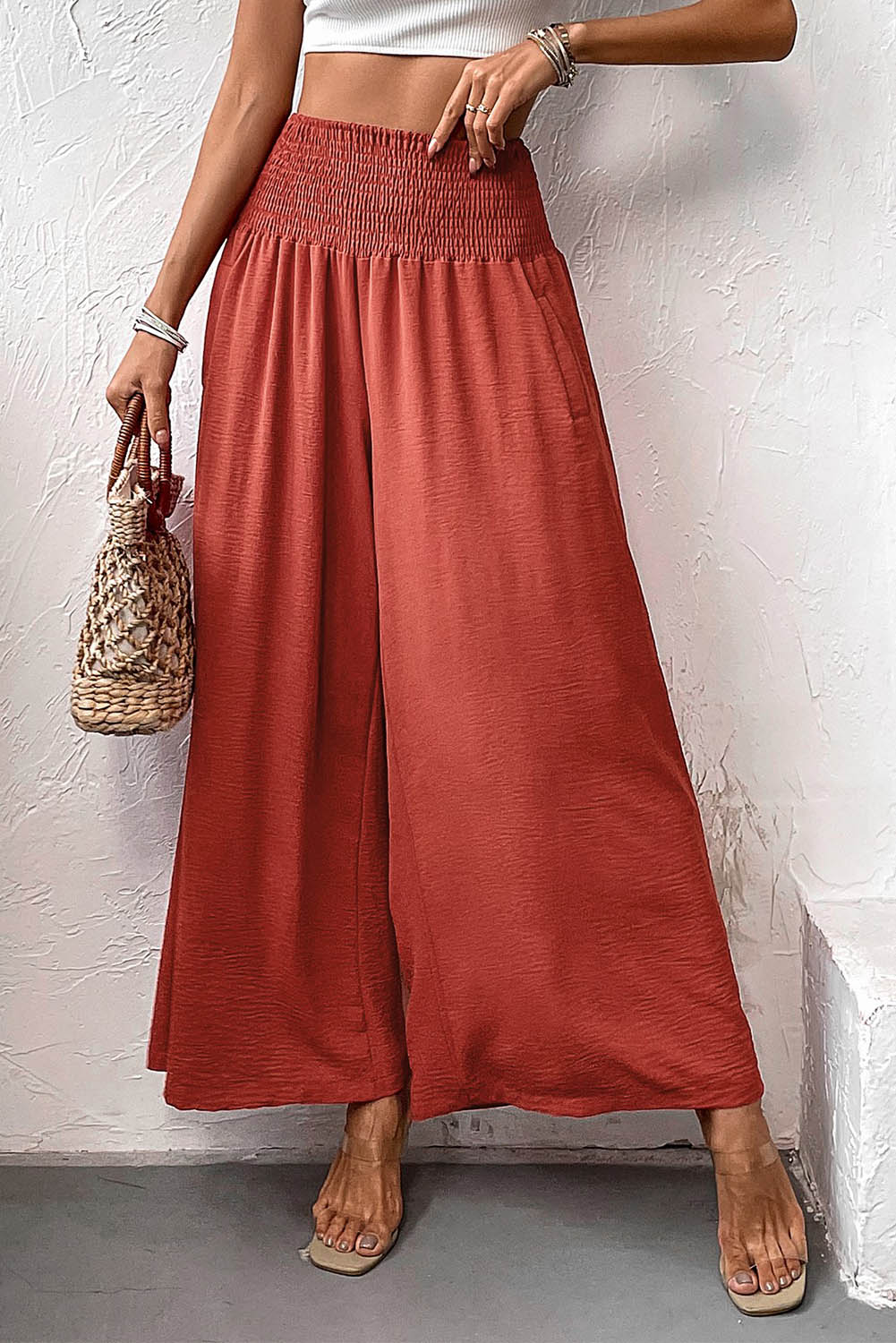 Waistband High Waist Wide Leg Pants