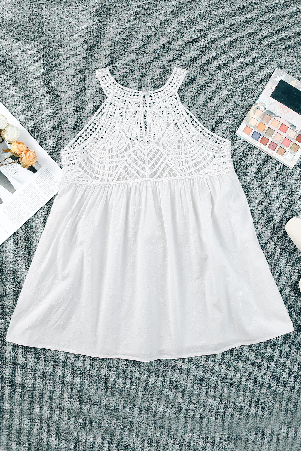 Lace Crochet Sleeveless Babydoll Top