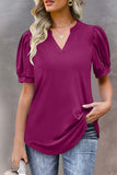 Solid Color Pleated Puff Short Sleeve Top