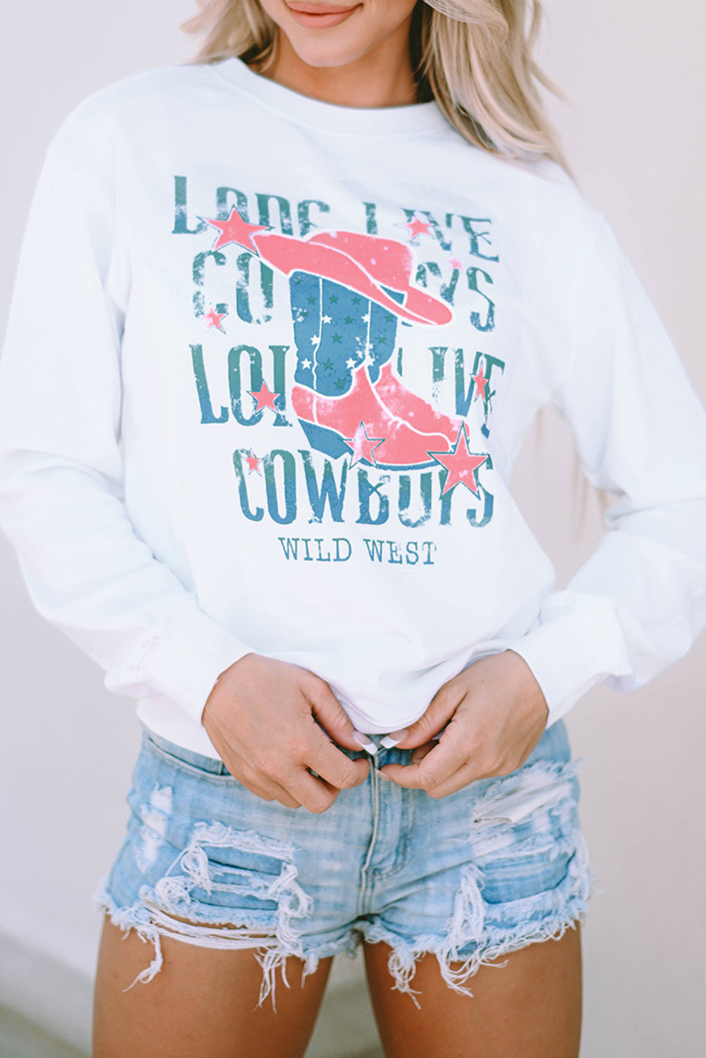 Sweat-shirt graphique blanc LONG LIVE COWBOY WILD WEST