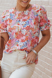 Blouse multicolore à col en V et manches longues à fleurs style bohème