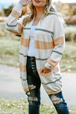 Striped Knit Side Pockets Plus Size Cardigan