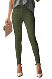 Green Plain High Waist Buttons Frayed Cropped Denim Jeans