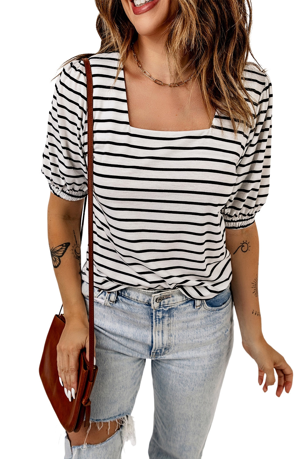 Striped Puff Sleeve Top