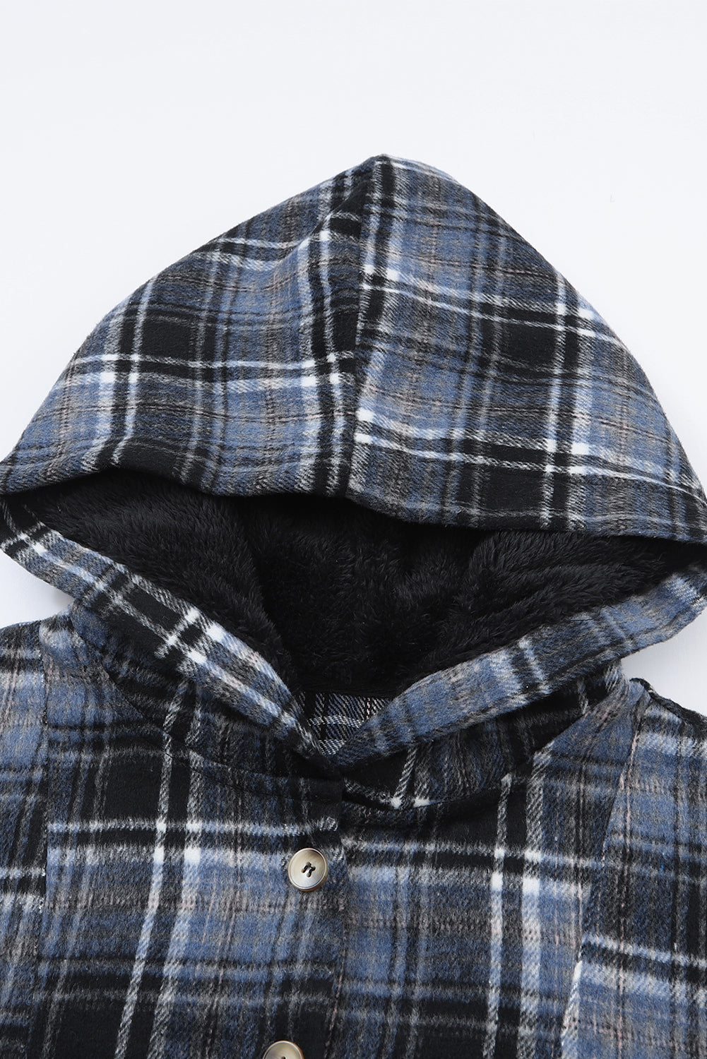 Plaid Button Neck Pocketed Pullover Hoodie