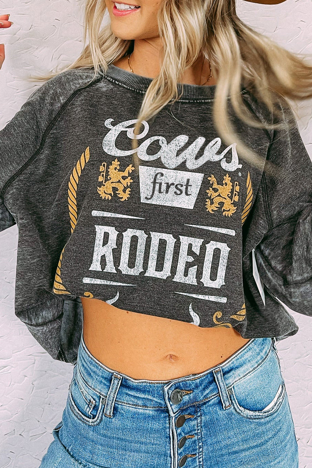 Sweat-shirt gris délavé minéral graphique RODEO Coors Banquet