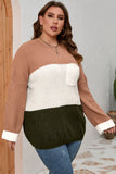 Khaki Color Block Tiered Knit Plus Size Sweater