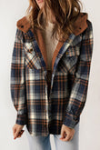 Gray Plaid Pattern Sherpa Lined Hooded Shacket