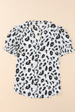 Leopard Notch Neck Bubble Sleeve Blouse