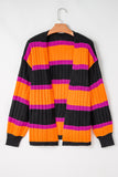 Striped Colorblock Drop Shoulder Slouchy Cardigan