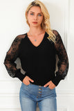 V-Neck Lace Sleeve Pullover Sweater