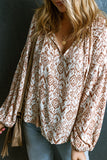 Western Print Balloon Sleeve Tassel Blouse