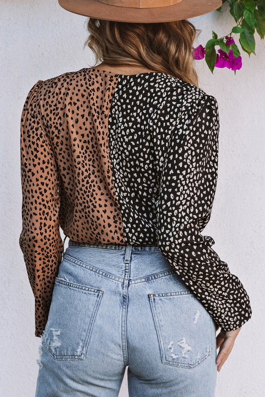 Spliced Print Wrap Long Sleeve Bodysuit