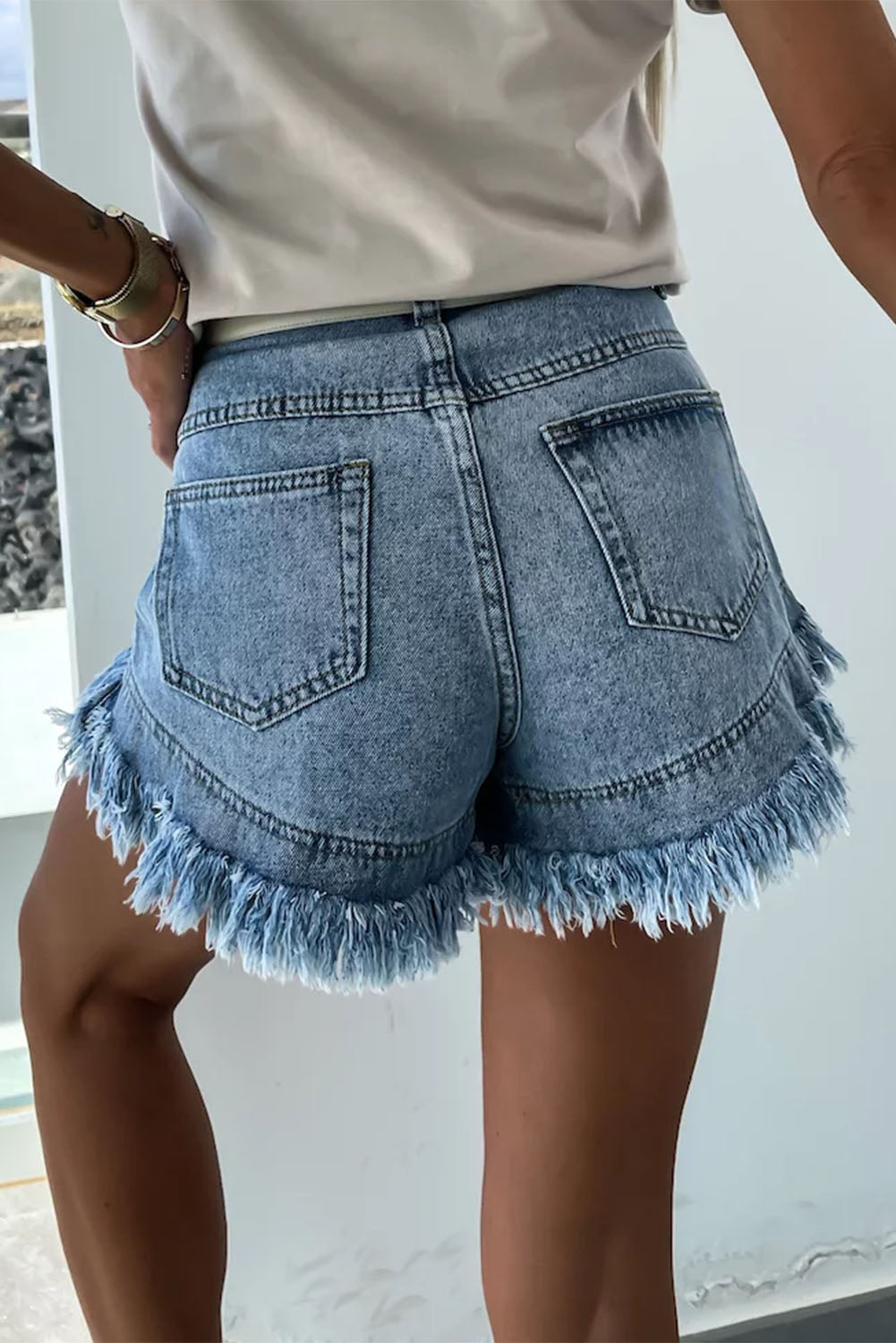 Raw Hem Acid Wash Denim Shorts