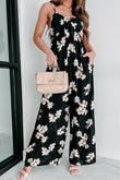 Tie Decor V Neck Floral Wide Leg Jumpsuit