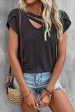 Strappy V Neck Overlap Short Sleeve Top