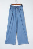 Blue Drawstring Waist Wide Leg Tencel Denim Pants