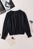 Padded Shoulder Buttoned Cuffs Pleated Loose Blouse