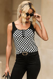 Plaid Patchwork Buttoned U Neck Tank Top