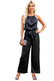 Halter Neck Sleeveless Wide Leg Jumpsuit with Belt