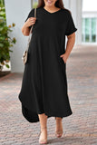 Plus Size V Neck Rolled Cuffs Maxi Dress