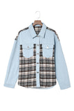 Plaid Patchwork Raw Hem Denim Jacket