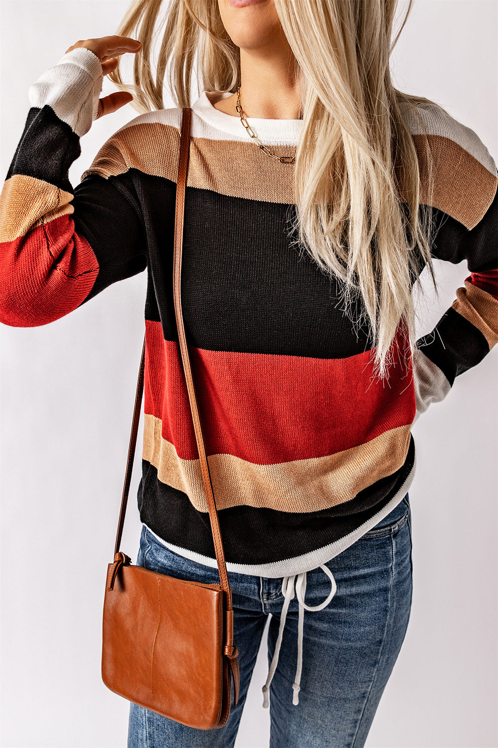 Pull en maille color block orange