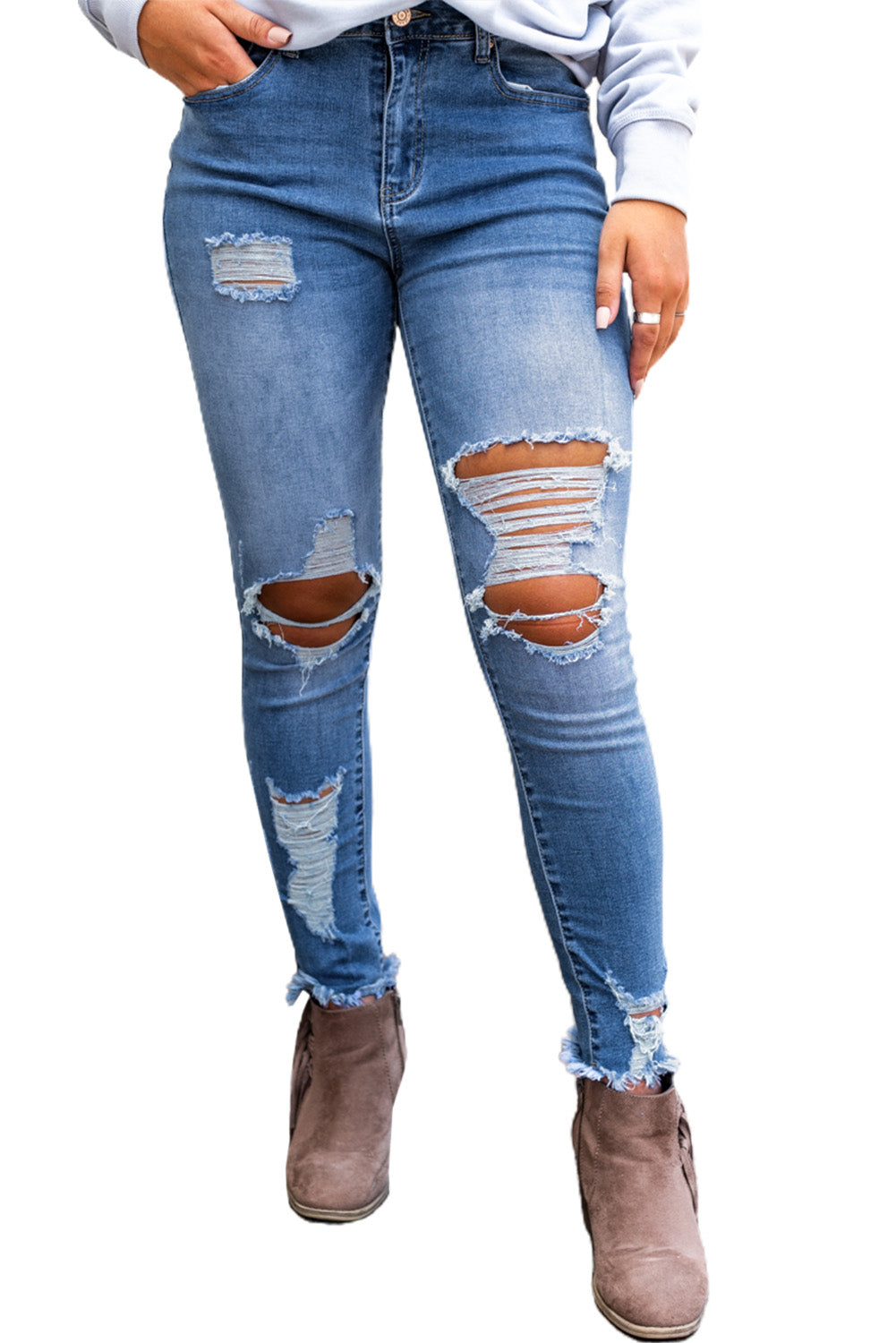 High Waist Distressed Skinny Jeans