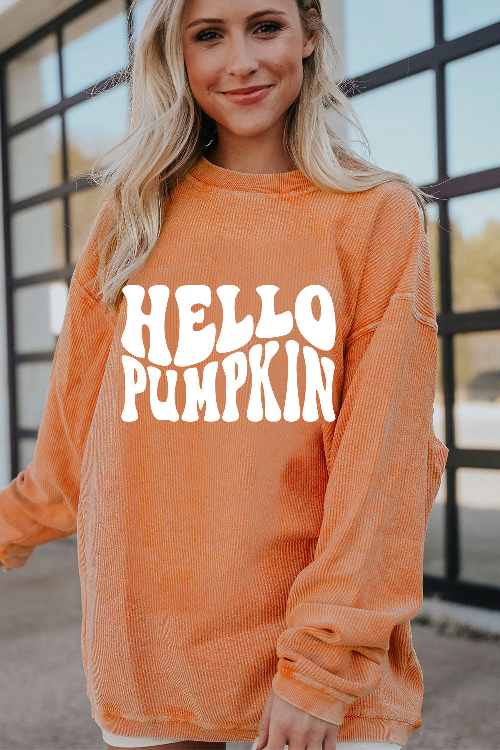 Orange THANKFUL Ribbed Corded Oversized Sweatshirt