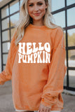 Orange Spooky Season Ghost Print Ribbed Pullover Sweatshirt