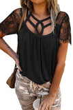 Cut Out Lace Patchwork Short Sleeve Top