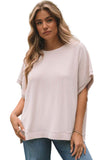 Ribbed Knit Batwing Sleeve Tunic Oversized T Shirt