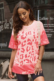 T-shirt Boyfriend blanchi léopard rose avec trous