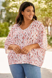 Pink Printed 3/4 Dolman Sleeve Plus Size Blouse