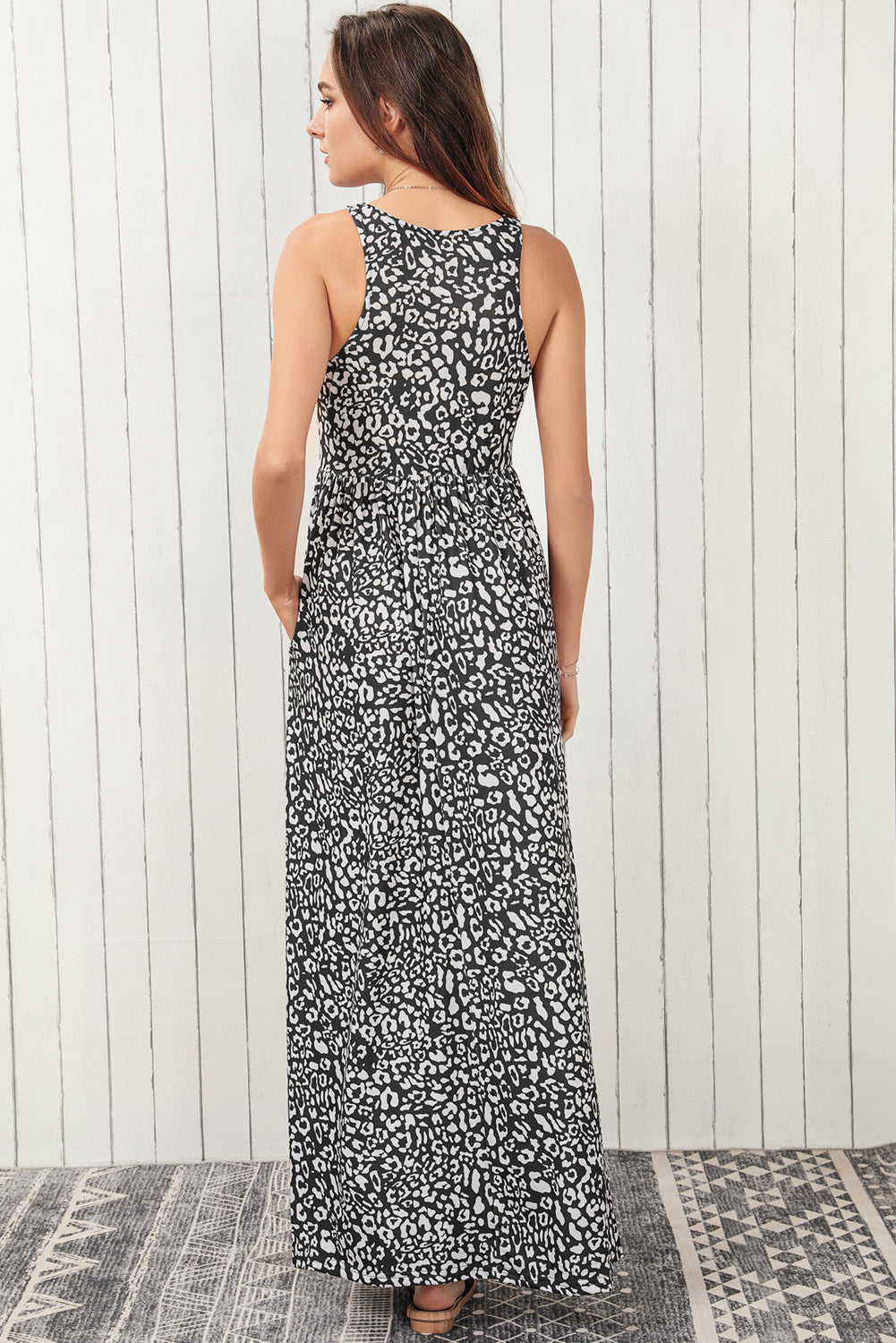 Animal Print Long Sleeve Empire Waist Maxi Dress