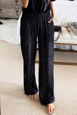 Metallic Drawstring High Waist Wide Leg Pants