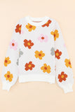 Sweet Flower Knitted Ribbed Hem Sweater