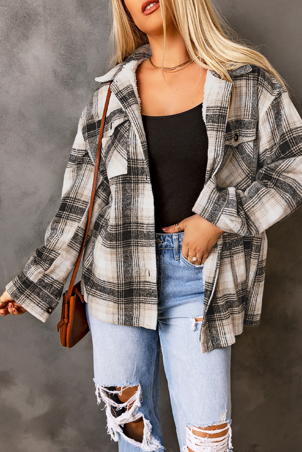 Vintage Plaid Fleece Lining Jacket