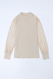 Striped Mesh Long Sleeve Crewneck Ribbed Top