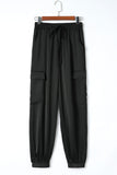 Satin Pocketed Drawstring Elastic Waist Pants