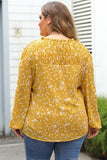 Blouse froissée imprimée jaune à col fendu d'automne