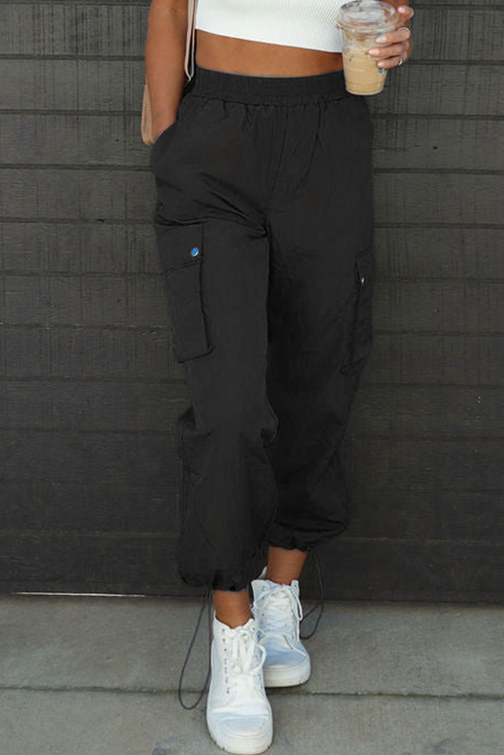 Elastic Waist Drawstring Cuffs Cargo Pants