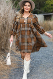 Brown Plaid Pattern Empire Waist Babydoll Dress