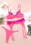 3pcs Color Block Lace Contrast Lingerie Set with Garter Belt