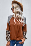 Leopard Long Sleeve Waffle Knit Blouse with Twist Knot