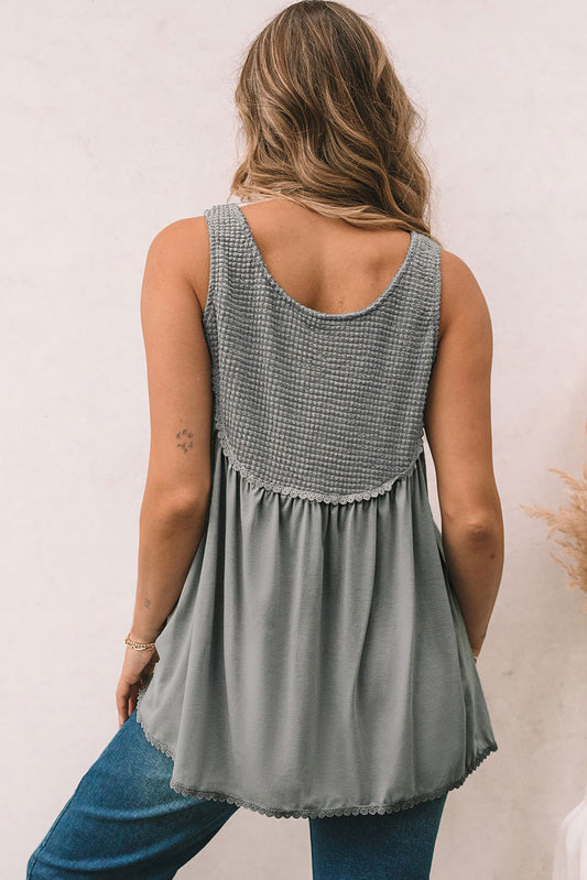 Gray Thermal Knit Panel Babydoll Tank Top