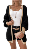 Contrast Trim Open Front Lantern Sleeves Cardigan