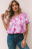 Paisley Pattern Print Puff Sleeve V Neck Blouse