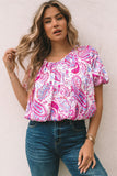 Paisley Pattern Print Puff Sleeve V Neck Blouse